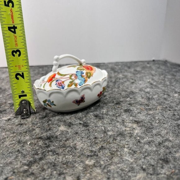 VTG Ardalt Bone China Oval Floral Butterfly Trinket Dish Handle Lid 3499 - Picture 9 of 11